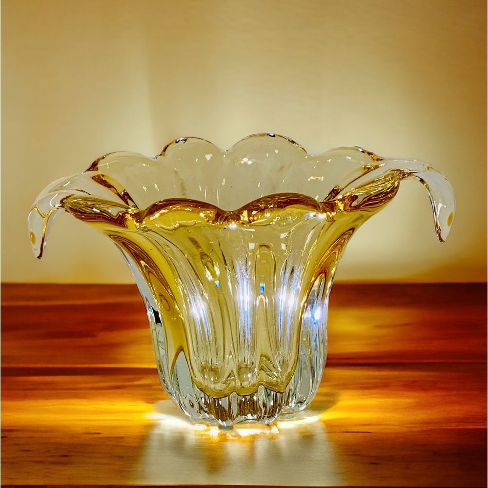 Amber Hand Blown Glass Sommerso Waterfall Vase